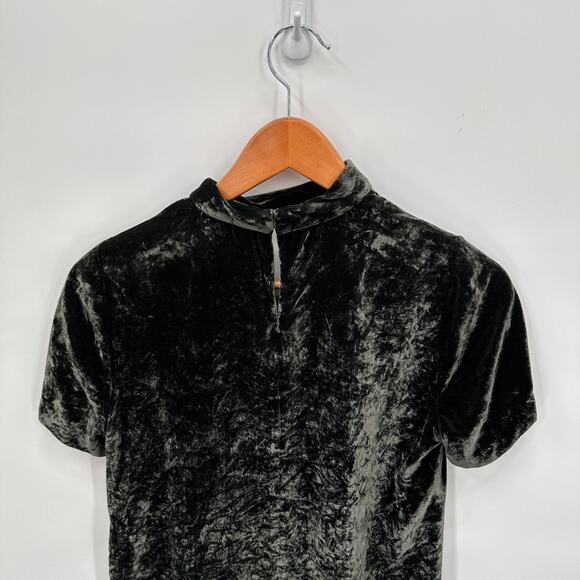 MADEWELL Short Sleeve Choker Collar Velvet Silk Blend Blouse H1947 // XXS - Picture 8 of 9